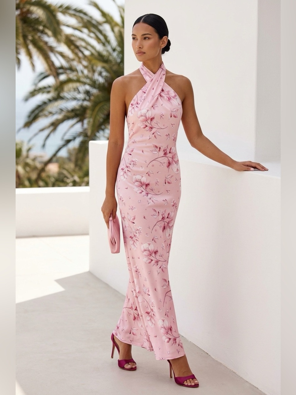 Petal and Pup Halter Neck Pink Floral Mila Maxi Dress Size L NWOT